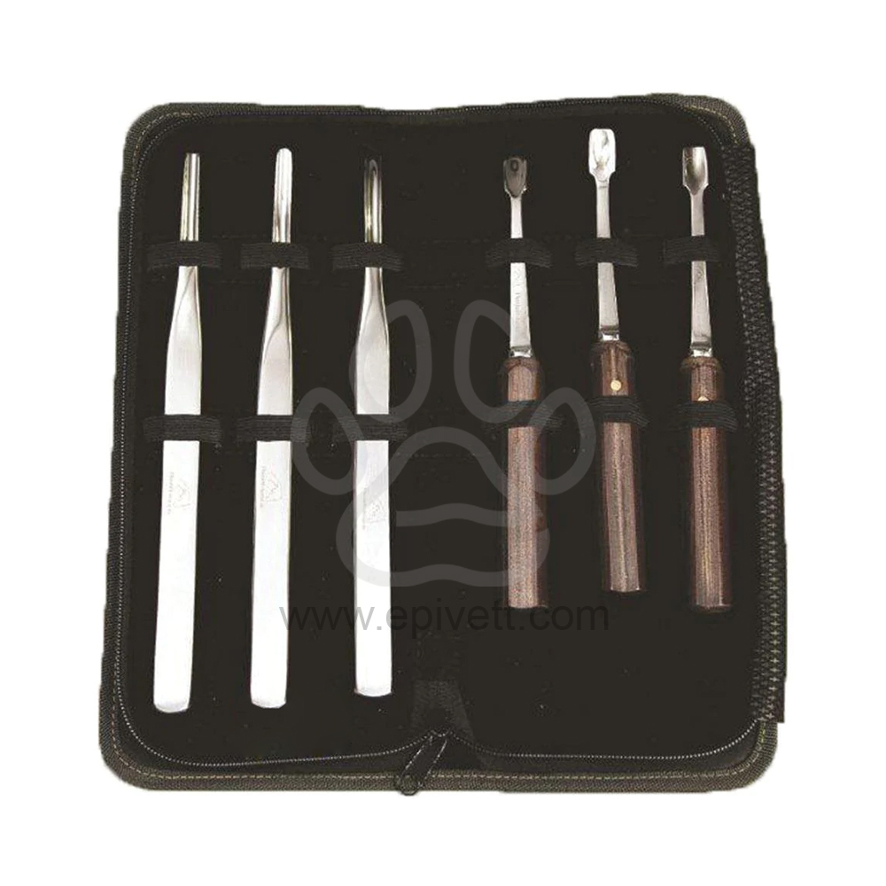 Equine Incisor Dental Elevator Set of 6 Pieces in Zip Case, Equine