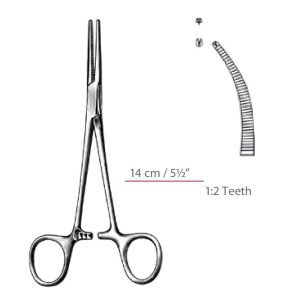 Crile Kocher 1 x 2 Teeth Hemostatic Forceps Curved Surgical Instruments Veterinary Tool - Image 1