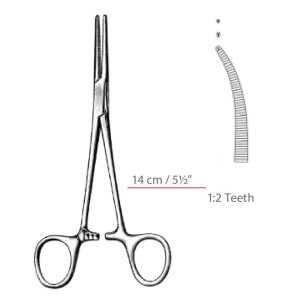 Crile Delicate 1 x 2 Teeth Kocher Hemostatic Forceps Curved Surgical Instruments Veterinary Tools - Image 1