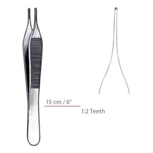 Adson Dressing Forceps With 1 x 2 Teeth Grasping Teeth Surgical Instruments Veterinary Tools - Image 1